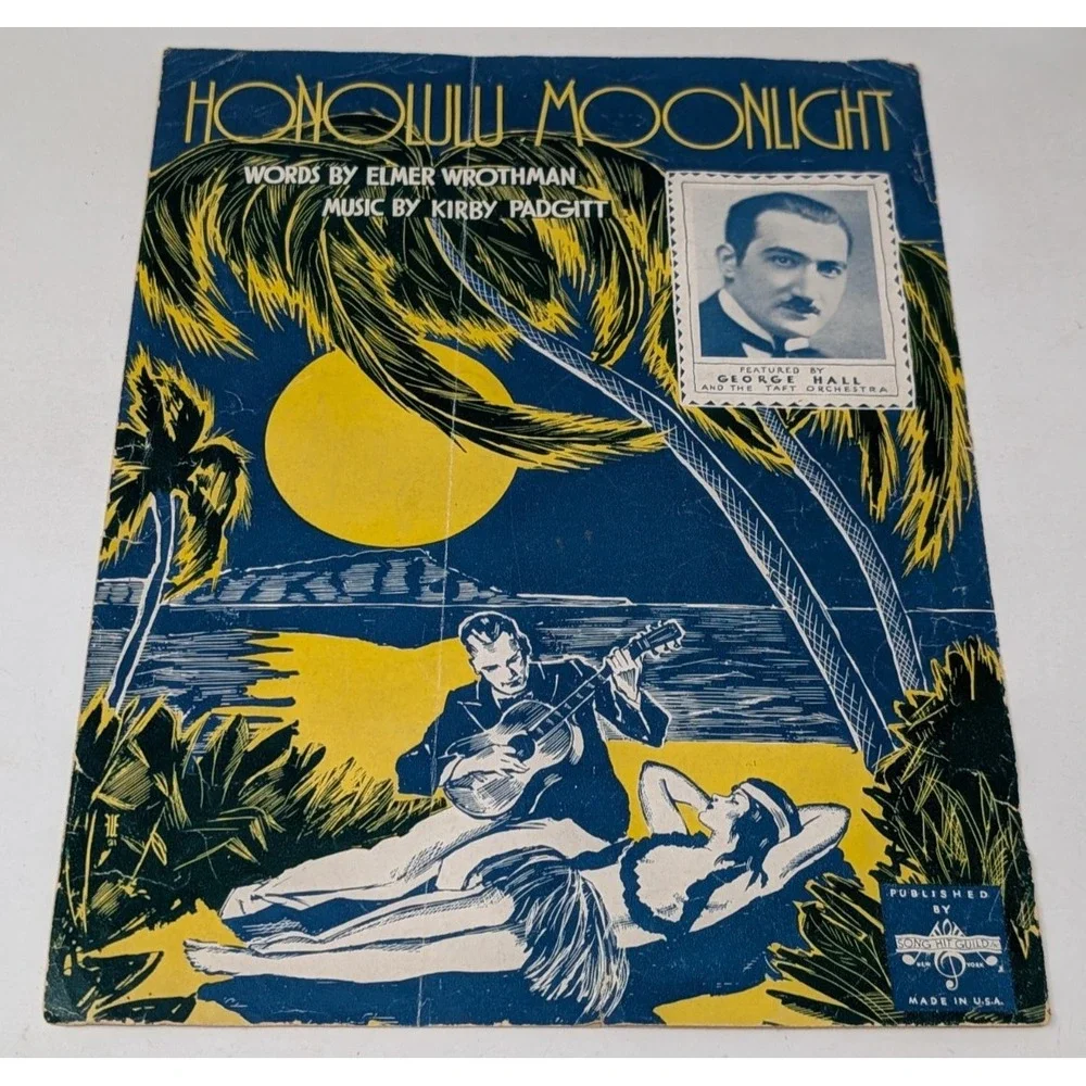 Honolulu Moonlight Sheet Music George Hall Wahine Cheesecake Cover Art 1931‎